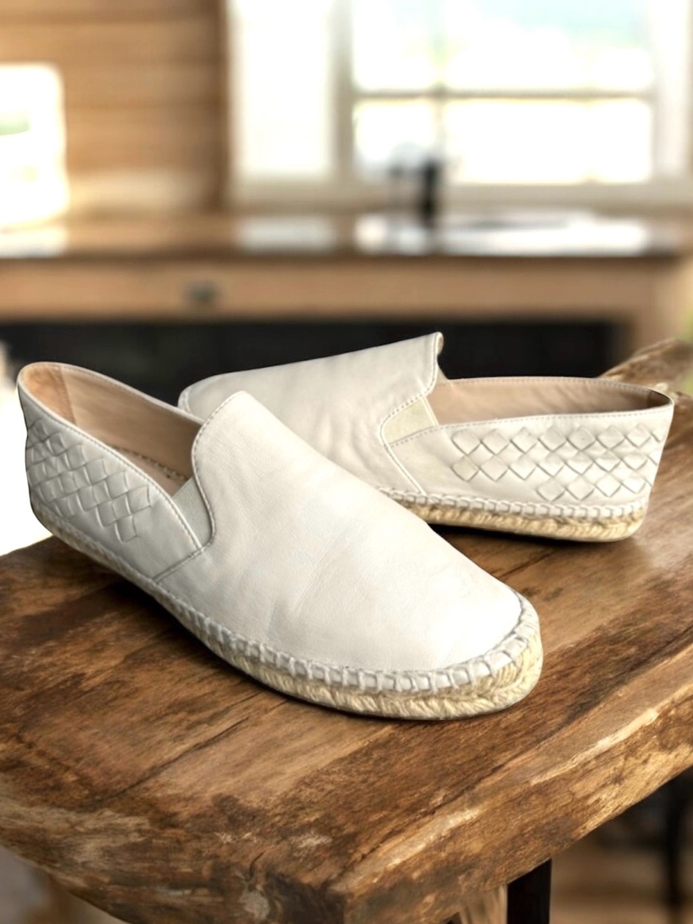 Bottega Veneta Intrecciato Woven Leather Espadrile Off White